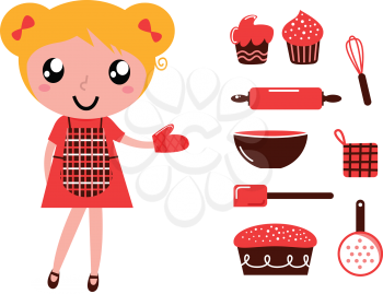 Royalty Free Clipart Image of a Girl Baking