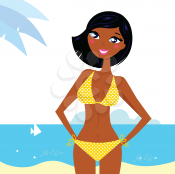 Royalty Free Clipart Image of a Woman in a Bikini at the Beach