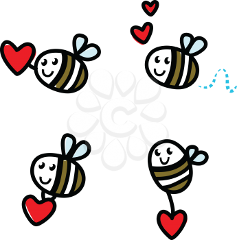 Royalty Free Clipart Image of Four Bees and Hearts