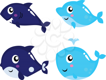 Royalty Free Clipart Image of Dolphins and Whales