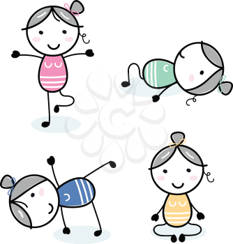 Royalty Free Clipart Image of Four Children Doing Yoga