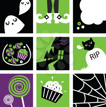 Set of stylized halloween icons - green and black. Vector
