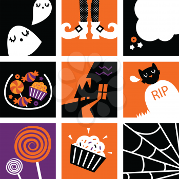 Set of stylized halloween icons. Vector
