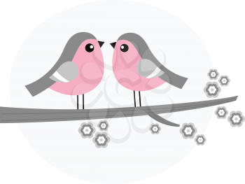 Birds in love. Vector retro Illustration