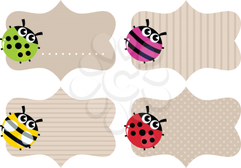 Price or school tags with cute bugs. Vector Illustration