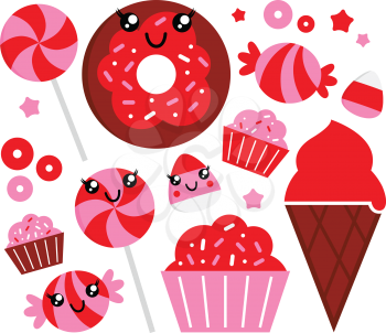 Sweet strawberry candy collection. Vector
