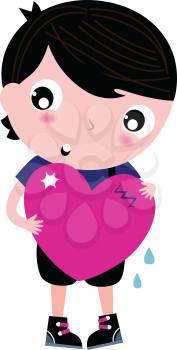 Trendy Emo Boy with pink heart. Vector illustration