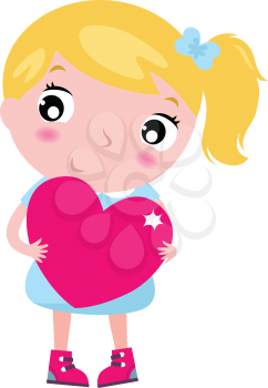 First love - beautiful girl with heart. Vector Illustration