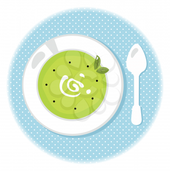 Stylized pea soup with spoon. Vector Illustration

