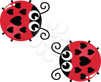 Lady bugs with heart shaped spots. Vector