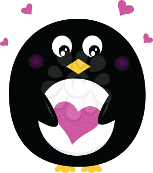 Penguin with love heart. Vector cartoon Illustration