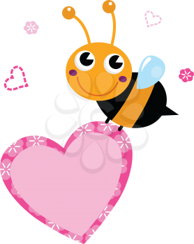 Happy cute Ladybug with pink heart. Vector Illustration