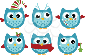 Various owl set. Vector cartoon illustration