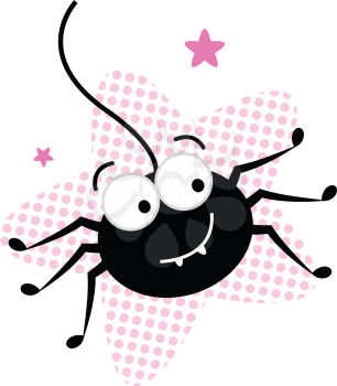 Happy cute black Spider. Vector cartoon Illustration