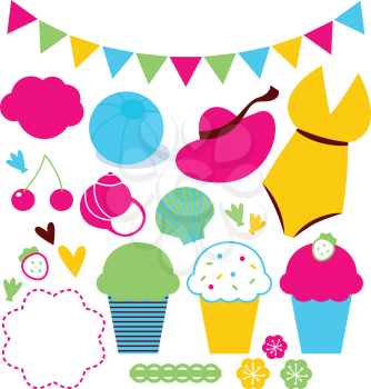 Colorful retro Summer design elements and items. Vector