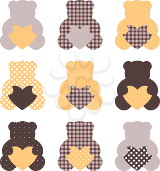 Retro abstract teddy bear collection. Vector Illustration