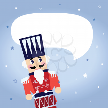 Retro red Nutcracker isolated on snowing background. Vector Illustration