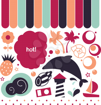 Colorful vintage summer set. Vector Illustration in retro style