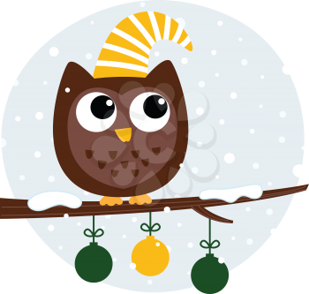 Christmas stylized cartoon Owl. Vector Illustration