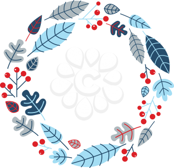 Retro xmas wreath with leaves and ashberry. Vector illustration