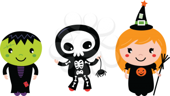 Royalty Free Clipart Image of Children in Halloween Costumes
