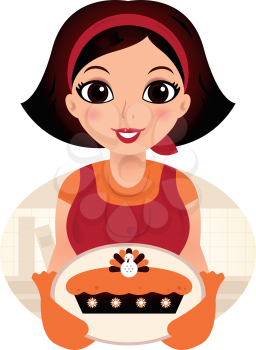Royalty Free Clipart Image of a Woman With Pie