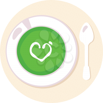 Spinach soup with love heart. Vector Illustration
