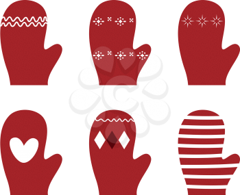 Knitted christmas Gloves with patterns. Vector Illustration