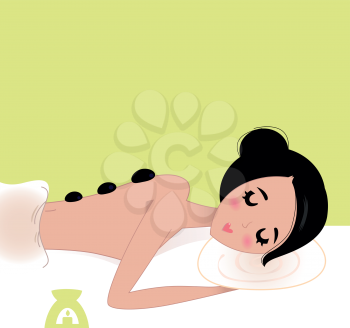 Girl with candle enjoying relaxing treatment. Vector Illustration