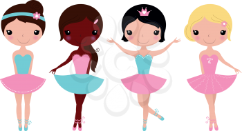 Little ballerina set - pink and cyan. Vector cartoon Illustration
