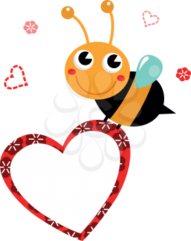 Adorable cartoon Bee holding heart. Vector Illustration in retro style

