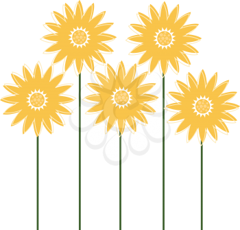 Cute yellow Sunflowers. Vector cartoon Illustration

