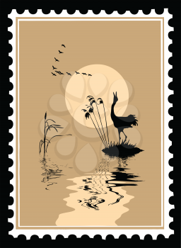 Royalty Free Clipart Image of a Bird Stamp
