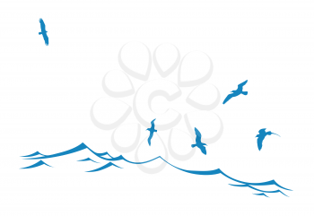 Royalty Free Clipart Image of Seagulls Above Water