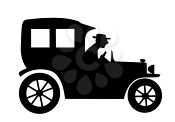 Royalty Free Clipart Image of a Person Driving a Vintage Car