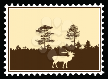 Royalty Free Clipart Image of a Deer Postage Stamp