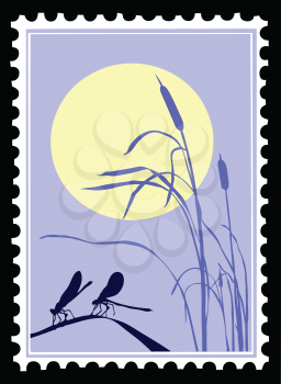 Royalty Free Clipart Image of a Dragonfly Postage Stamp