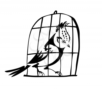 Royalty Free Clipart Image of a Goldfinch in a Hutch