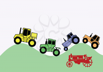 Royalty Free Clipart Image of Tractors