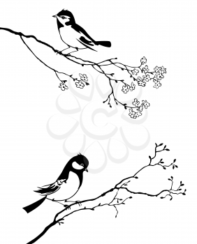 Royalty Free Clipart Image of Birds on Branches