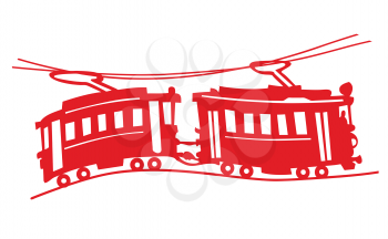 Royalty Free Clipart Image of a Red Tram