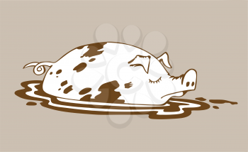 Royalty Free Clipart Image of a Pig in Mud