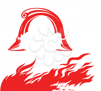 Royalty Free Clipart Image of a Fire and Firefighter Helmet