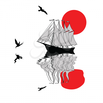 Royalty Free Clipart Image of a Ship on  Water