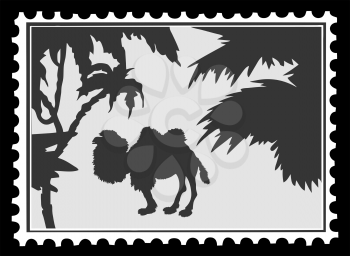 Royalty Free Clipart Image of a Camel Postage Stamp