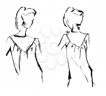 Royalty Free Clipart Image of Two Girl Sketches