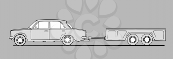 Royalty Free Clipart Image of a Car and Trailer