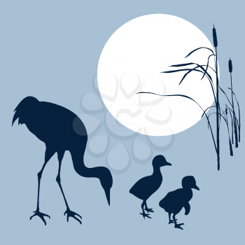 Royalty Free Clipart Image of Cranes