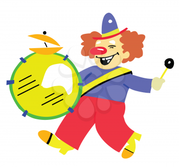 Royalty Free Clipart Image of a Clown Playing a Drum