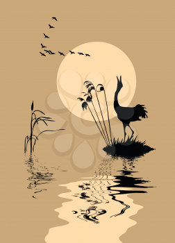 Royalty Free Clipart Image of Birds on a Lake